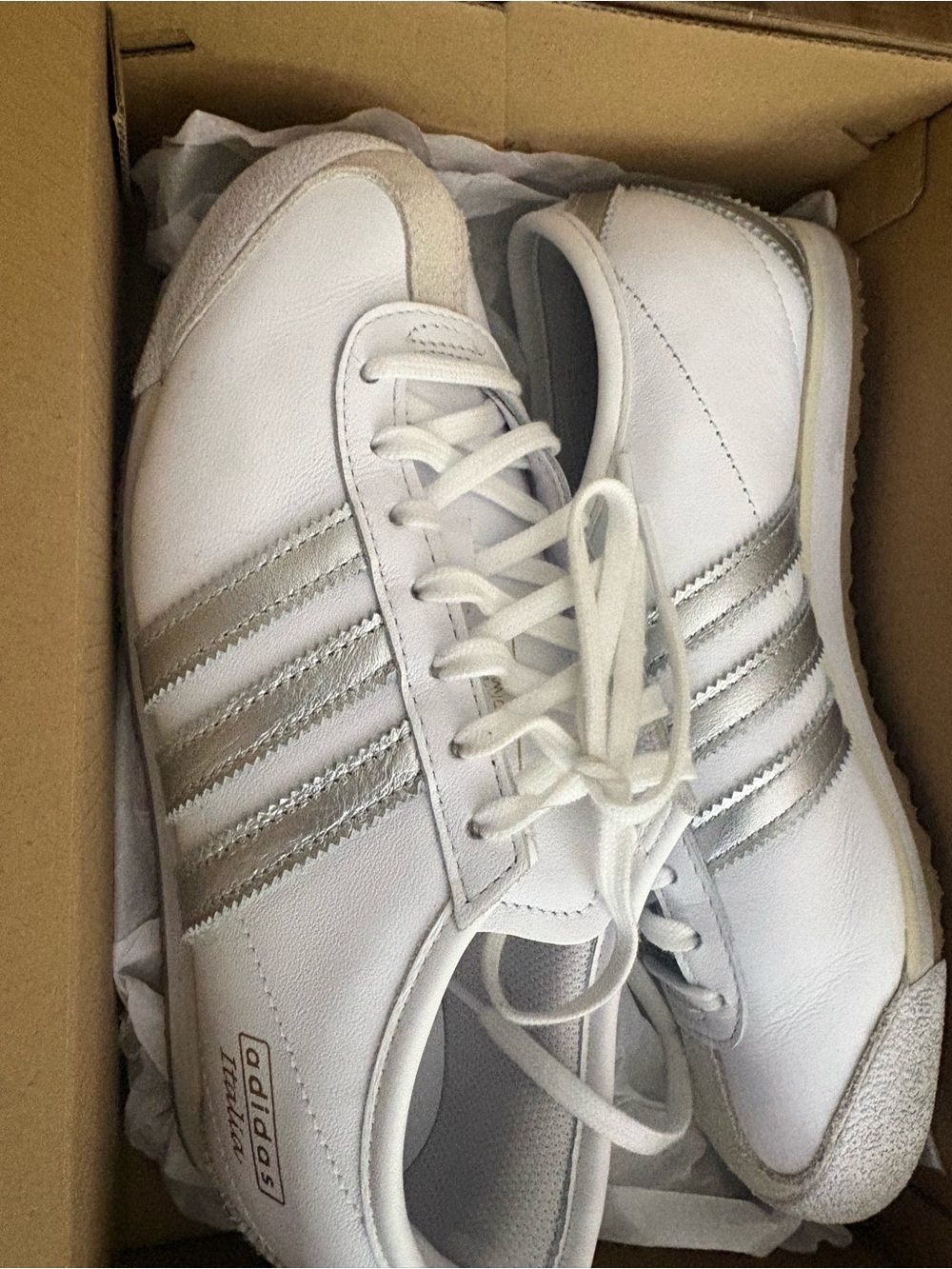adidas Women’s White Sneakers with Silver Stripes